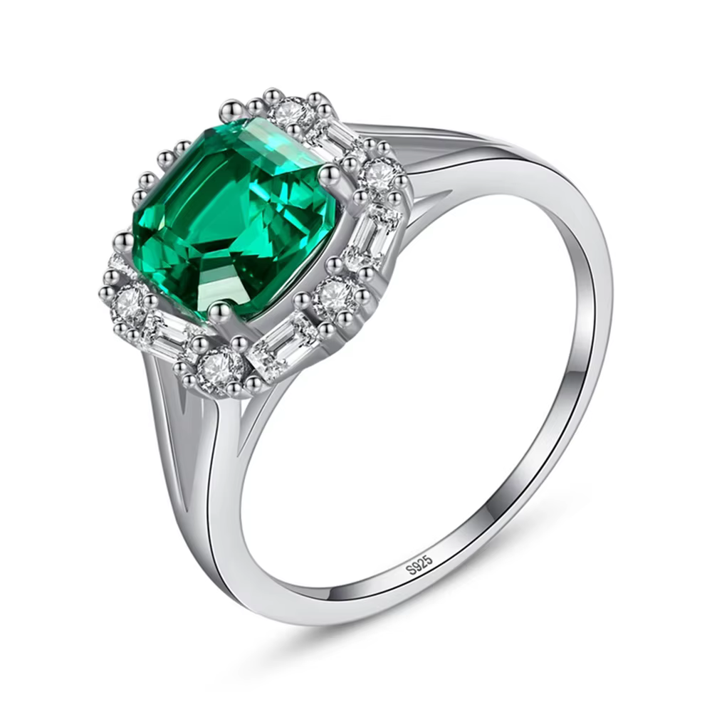 Vinregem 7*7 MM laboratoire créé émeraude pierre précieuse bague Vintage pour les femmes 925 en arge