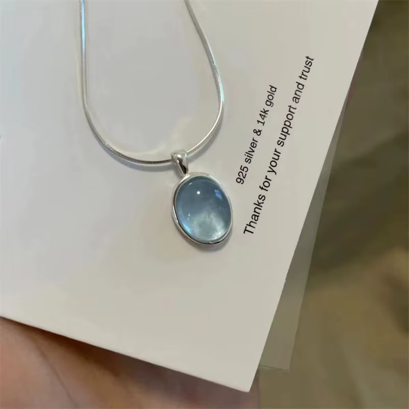 Collier pendentif aigue-marine narrétro simple pour femmes, collier de luxe pour filles, bijoux de t