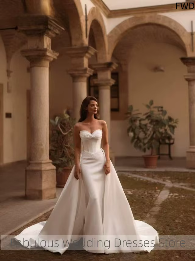 Robe de mariée sirène personnalisée et charmante avec traîne détachable, robe de mariée fine, robes 