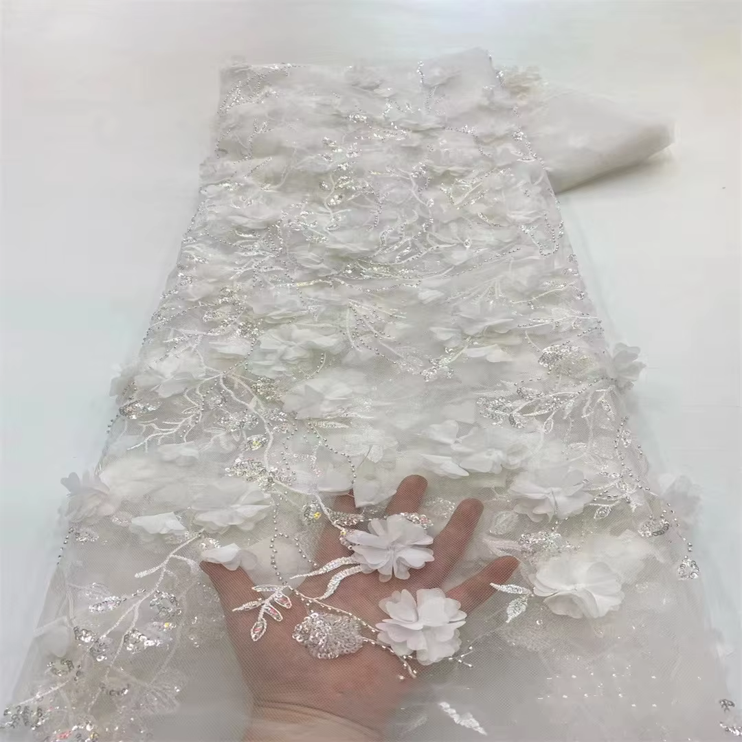 Robe de mariée en dentelle à paillettes, 8 couleurs, matériau 3D, fleur tridimensionnelle, Tube perl