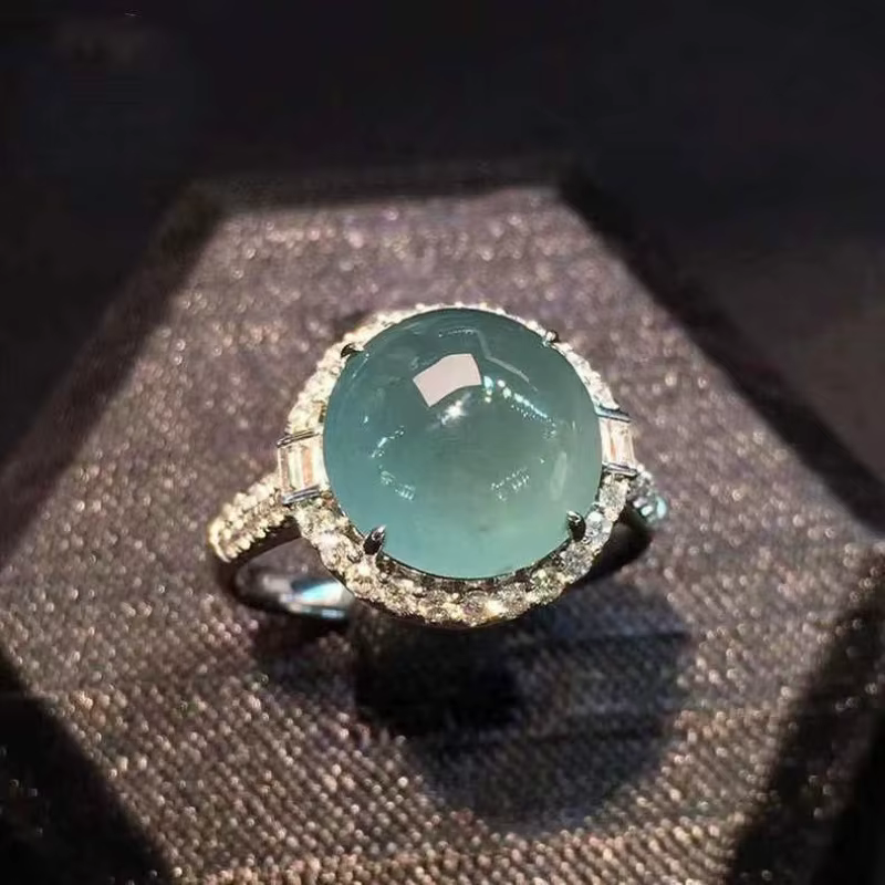 Bagues en calcédoine bleue de lac de glace haute naturelle pour femmes, bague de fiançailles ronde d