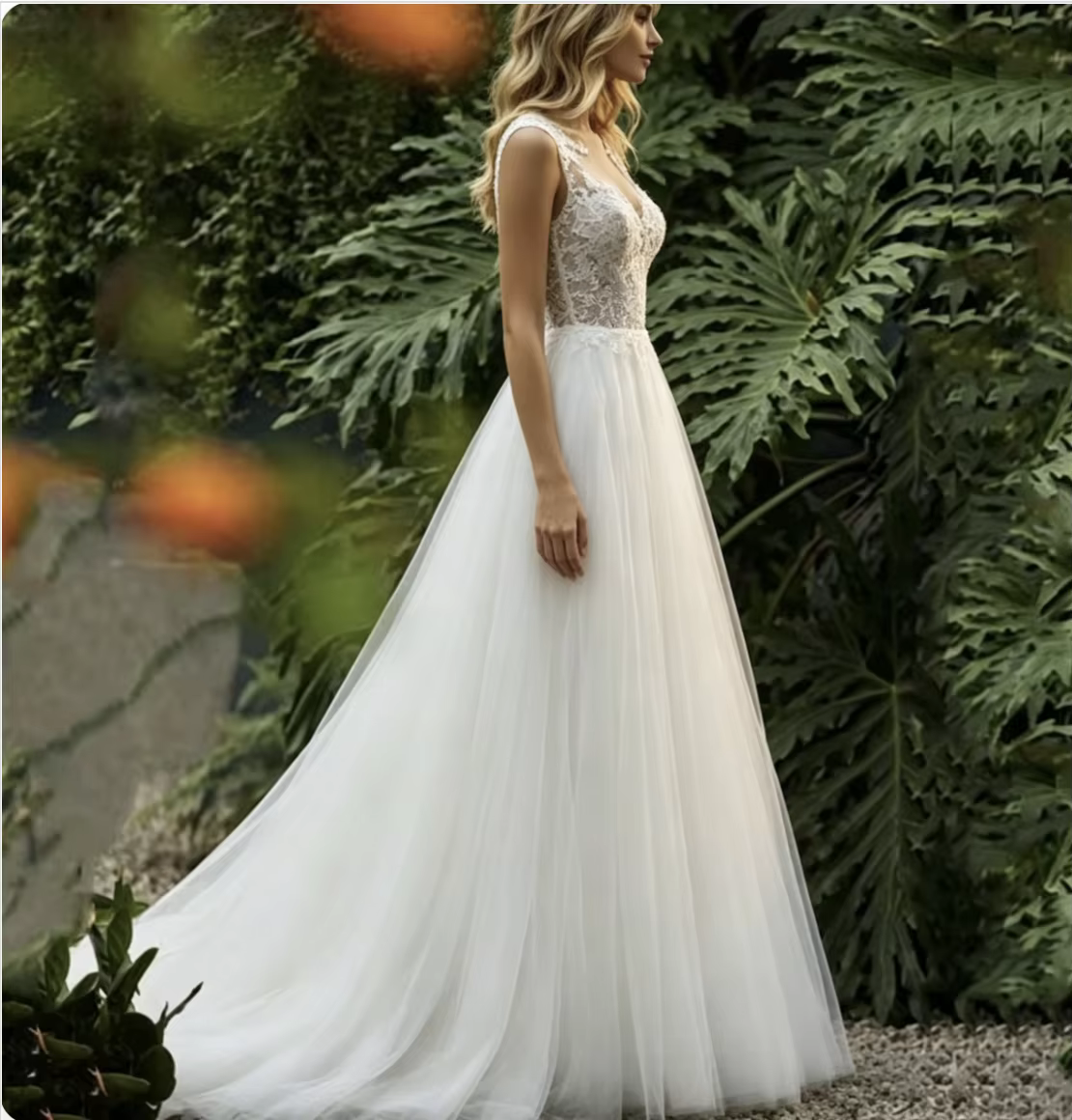Robes de mariée personnalisées coupe trapèze, dos transparent, appliques en dentelle, sans manches, 
