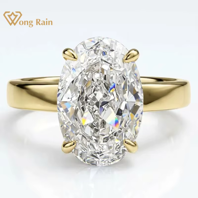Wong Rain – bague vintage en argent sterling 925, saphir de laboratoire à coupe ovale 8x12 MM, diama