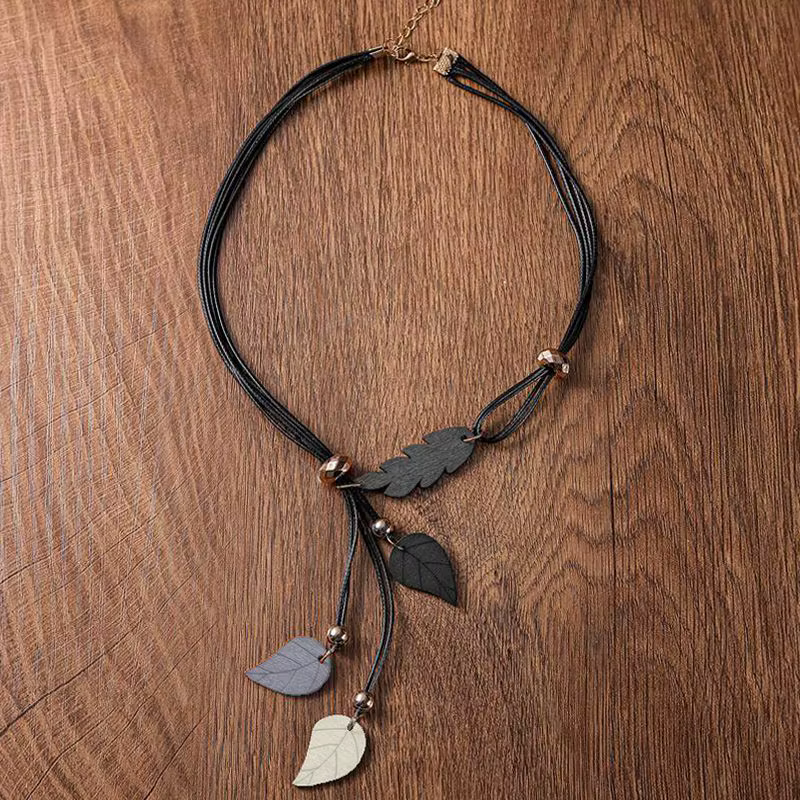 Colliers avec pendentifs en feuille de bois, Style ethnique bohème rétro pour femmes, accessoires de