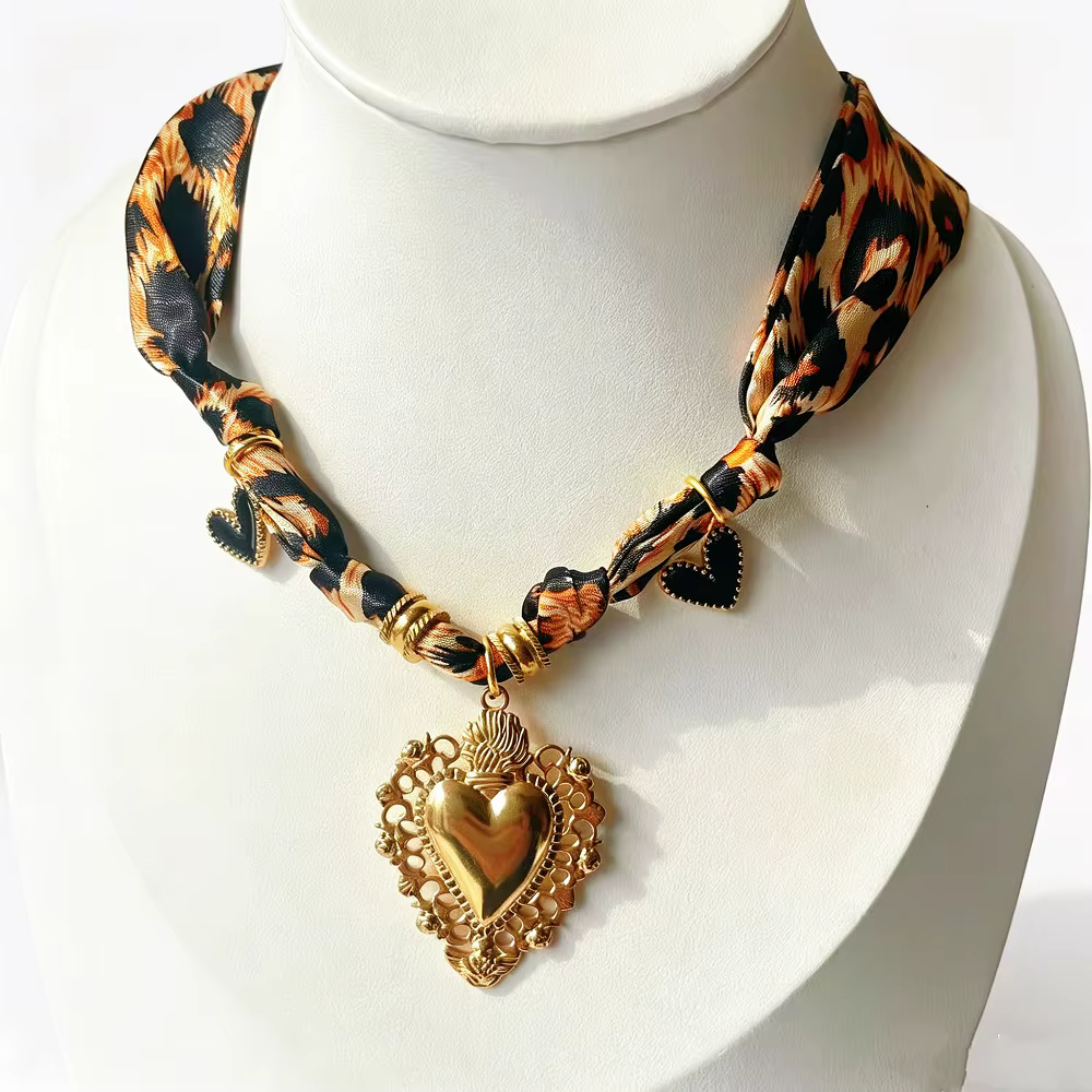 Collier Bandana doux avec pendentif cœur fleur soleil plaqué or pour femmes et filles, bijoux empila