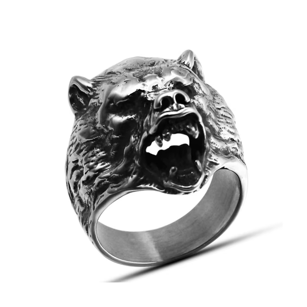 Bague slave tête d'ours dominateur pour hommes, Punk Animal, anneaux de motard en acier inoxydable p