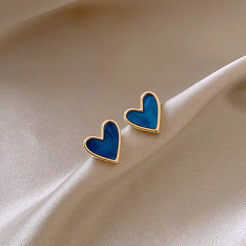 Vintage en forme de coeur bleu blanc amour boucles d'oreilles femme tempérament Niche boucles d'orei