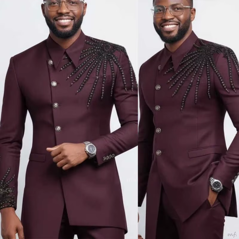 Costumes élégants pour hommes, 2 pièces, veste et pantalon, slim, mode perlée, Tuxedos de mariage po