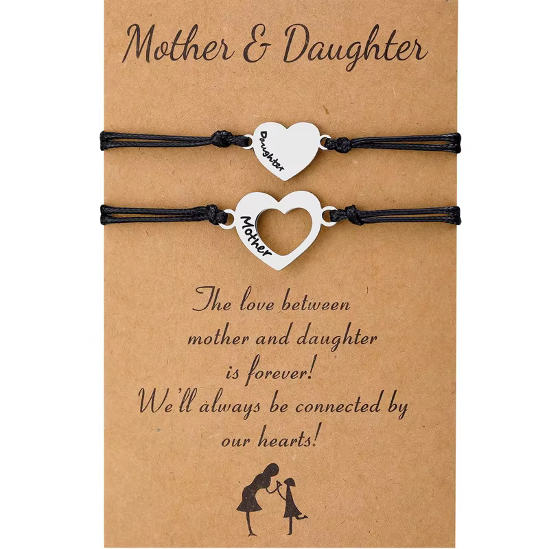 Cadeaux pour la fête des mères - Ensemble de bracelets en forme de cœur assortis mère-fille, bijoux,