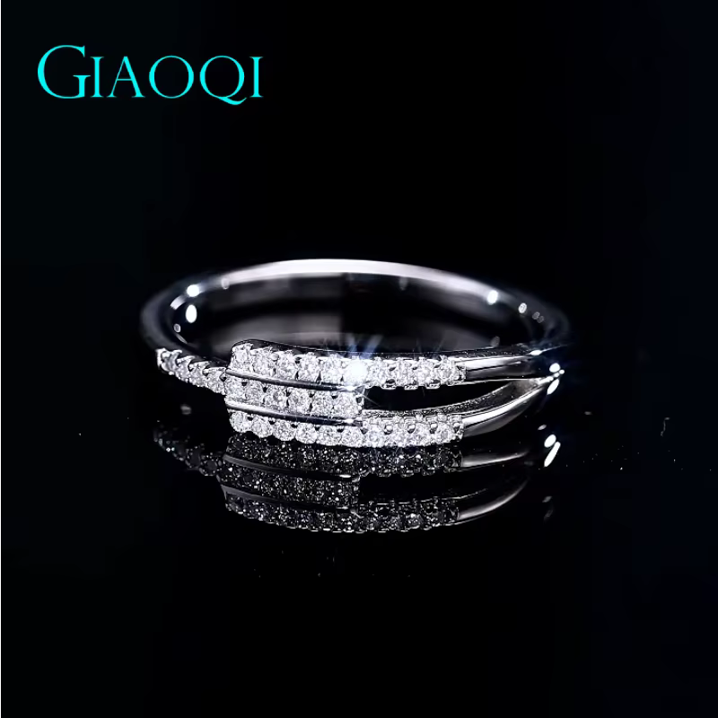GIAOQI Bague en or blanc 18 carats avec moissanite taille brillant de 1 carat, couleur D, testée au 
