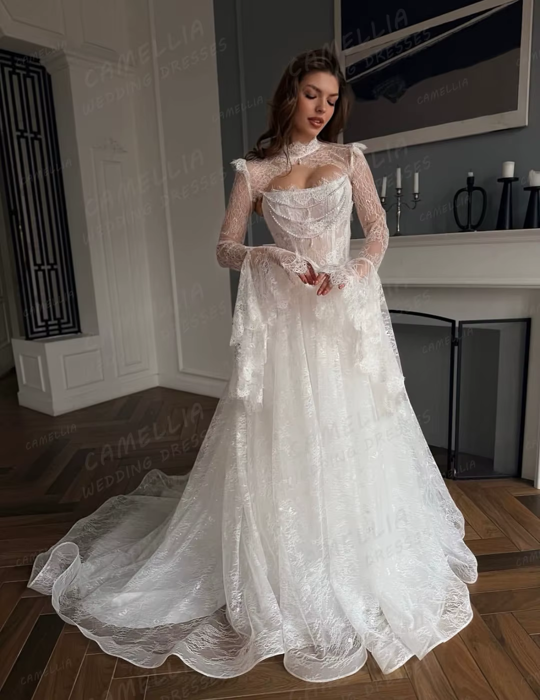Robes de mariée élégantes en dentelle à col bateau, robes de mariée personnalisées pour femmes, coup