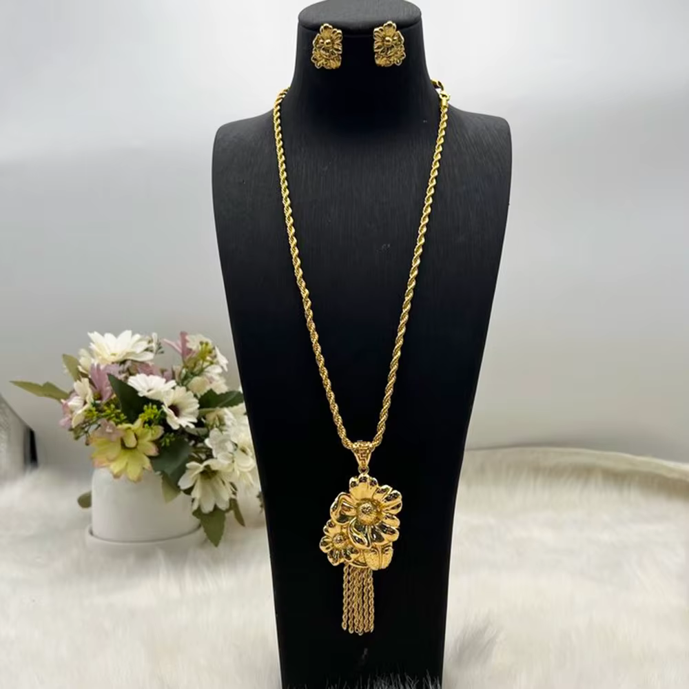Collier de luxe en forme de grande fleur pour femmes, ensemble de dubaï plaqué or, longue chaîne, ac
