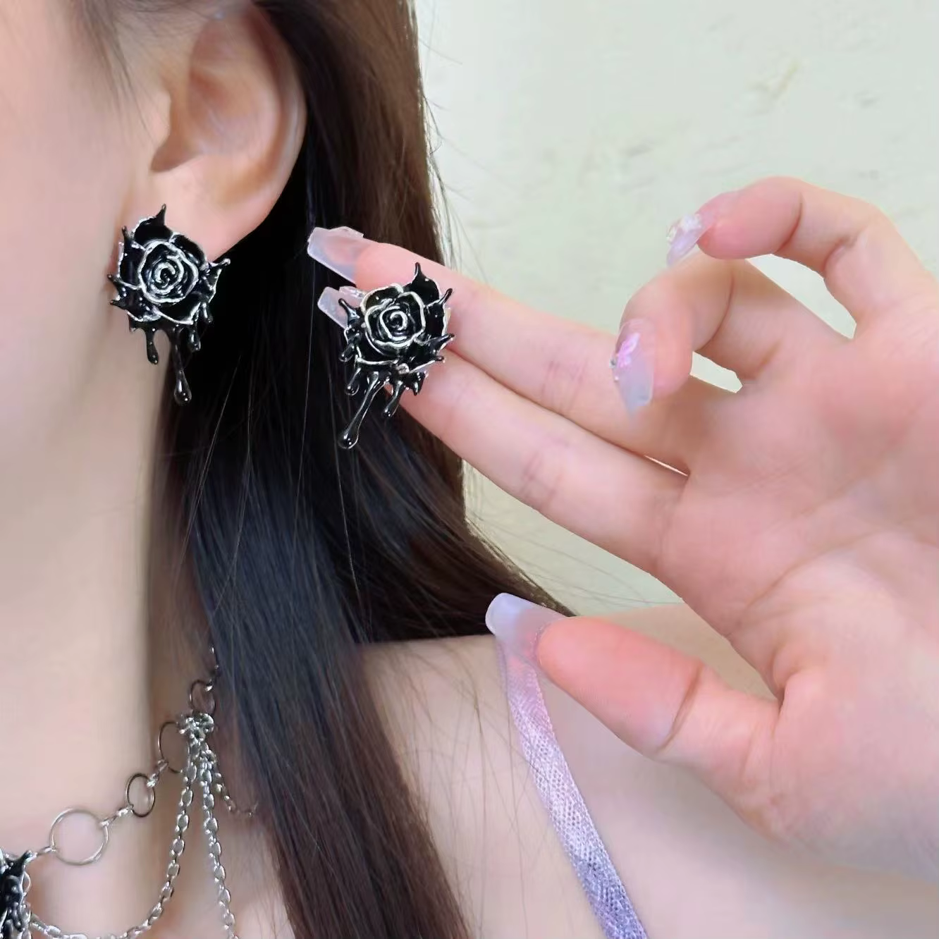 Collier gothique épine Rose, pendentifs à glands, ensemble de boucles d'oreilles, chaîne de clavicul