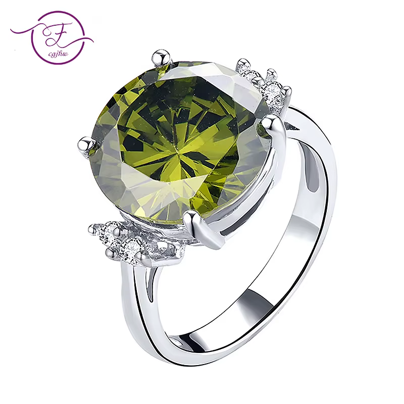 Bague spinelle verte pour femmes, Solitaire, Zircon cubique, bande en argent, classique, luxe, prome