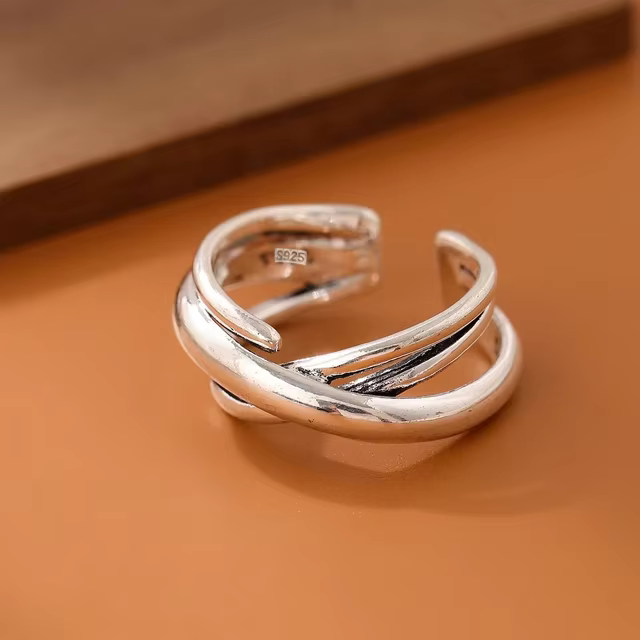 Bagues en argent rétro pour femmes, bague ouverte, bande de mode, simple, minimaliste, interware, ca