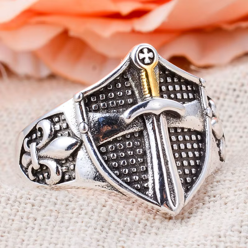 Bague unisexe en argent thaïlandais, épée et bouclier King's Vintage de haute qualité, bijoux de Pro