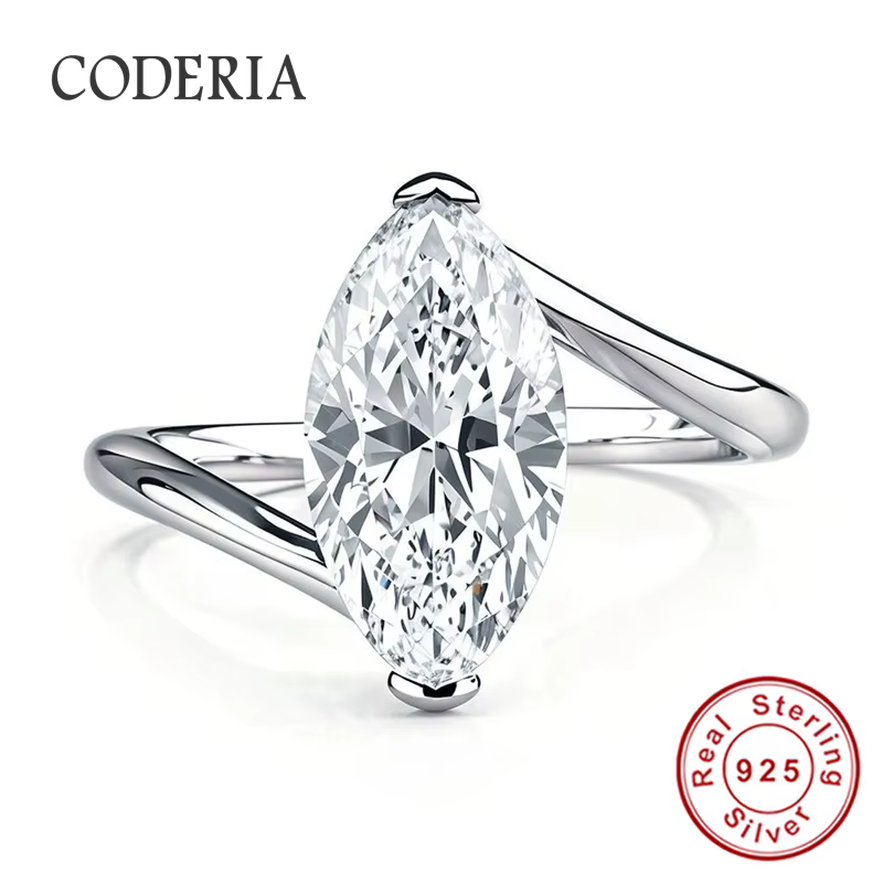 Bague en argent S925 plaqué or 18 carats avec moissanite taille marquise 6x12mm 2 carats pour femme,