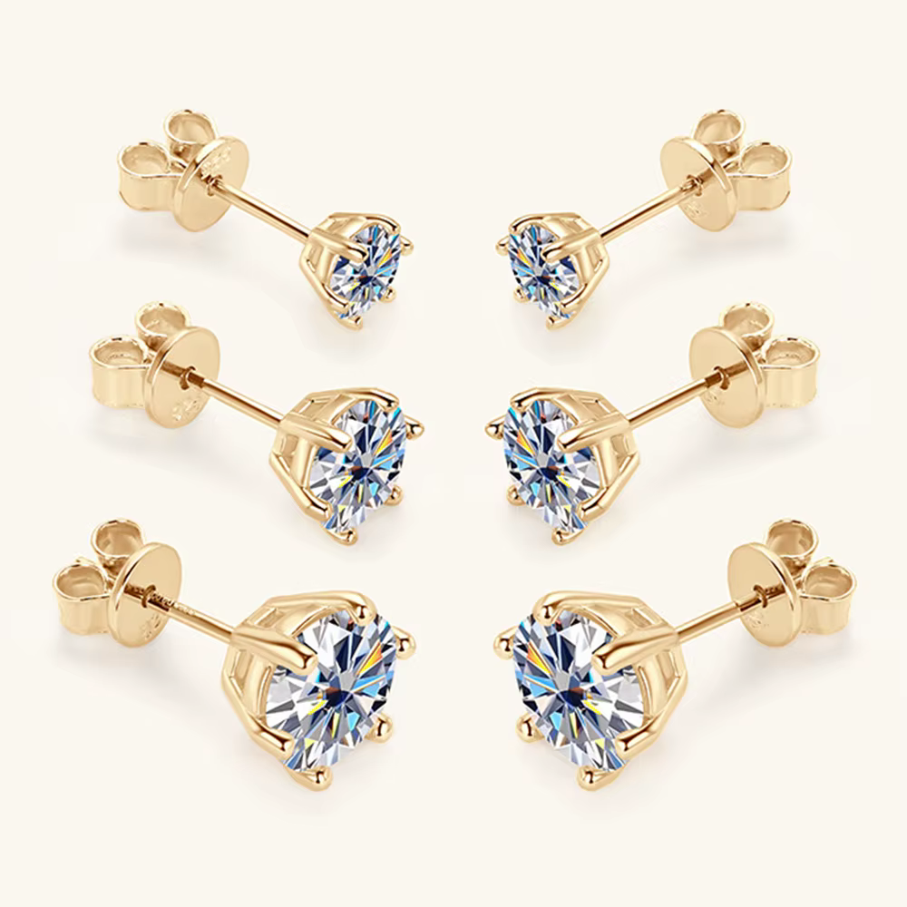 0.5-2ct Moissanite Diamant Boucles D'oreilles 18K Or Jaune Plaqué 925 Boucles D'oreilles De Mariage