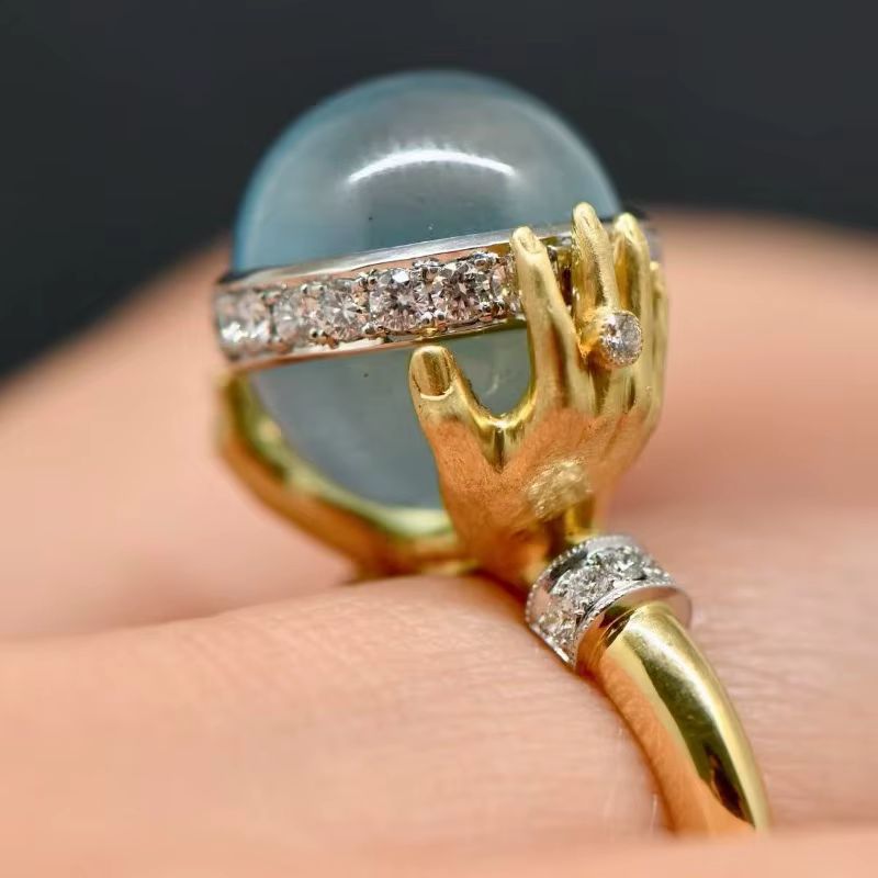 Nouvelle bague vintage en alliage plaqué or, avec pierre lumineuse sculptée à la main, accessoires d