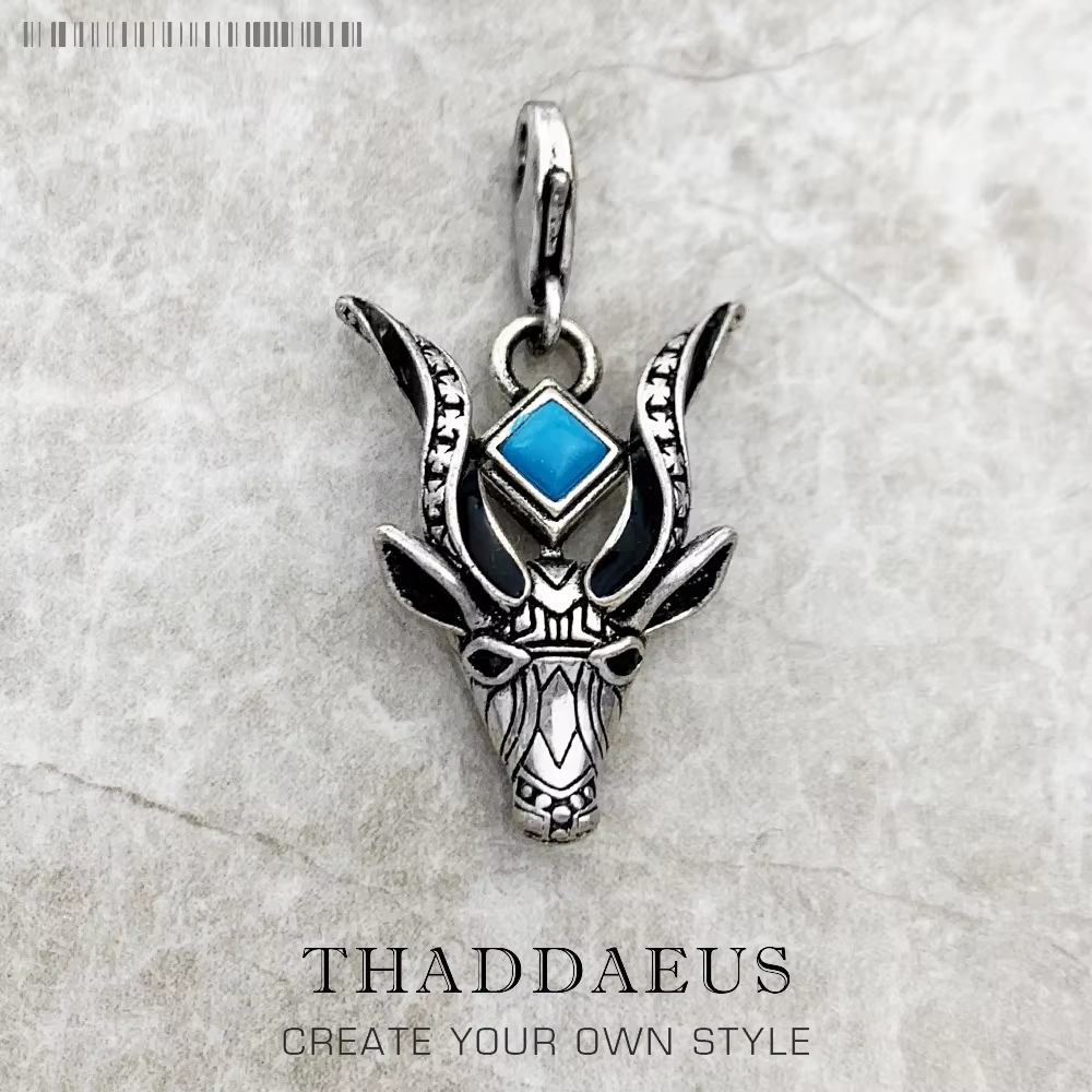 Pendentif en forme de tête antilope bleue, en argent Sterling 925, bijoux fins pour hommes et femmes