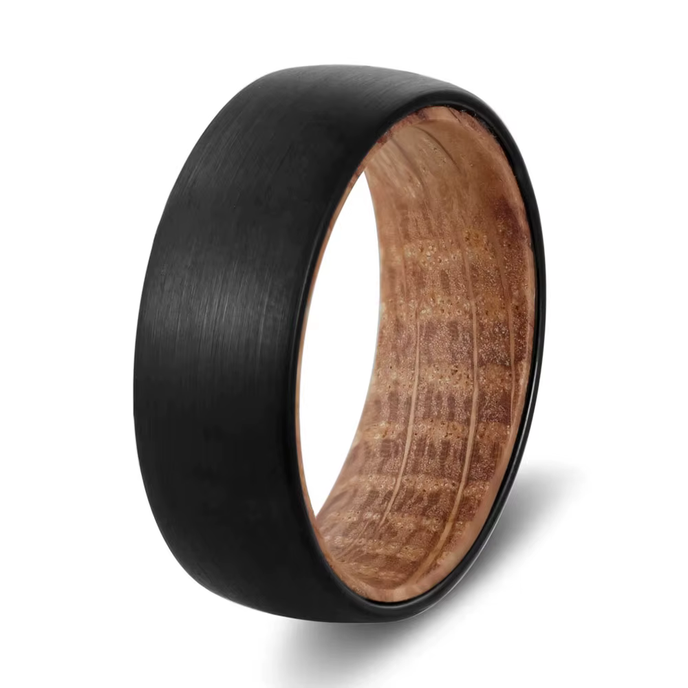 Bague classique en bois pour hommes, bague minimaliste en acier tungstène avec une coque extérieure 