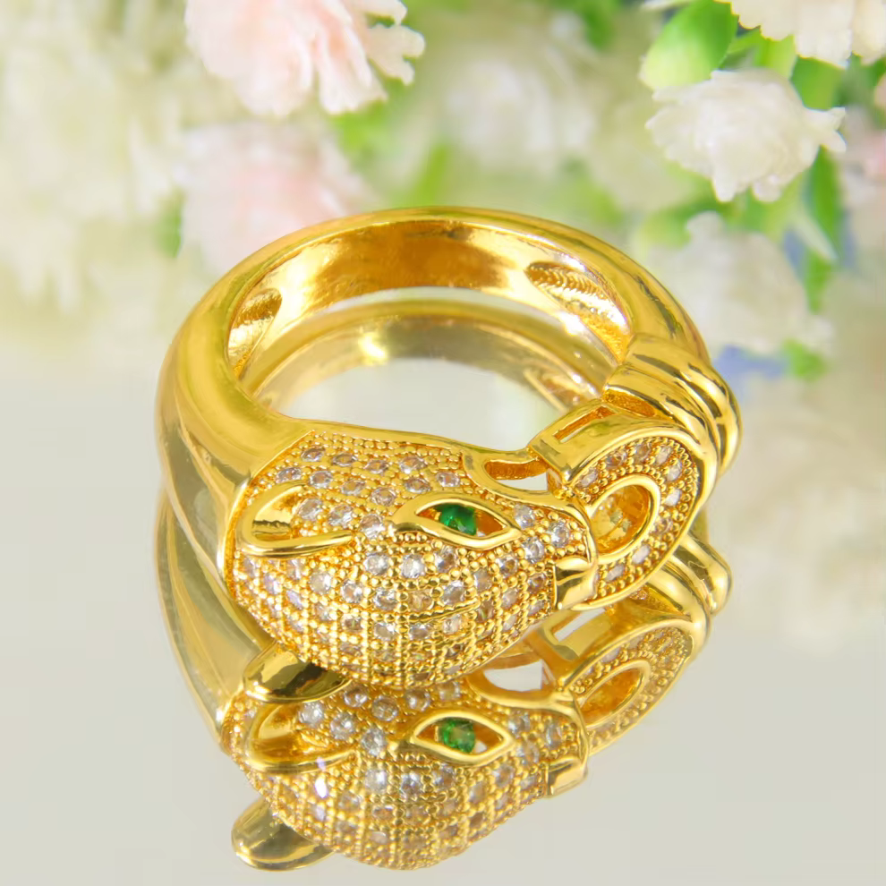 Bague léopard de personnalité punk saoudien pour hommes et femmes, plaqué or 21 carats, mode italien