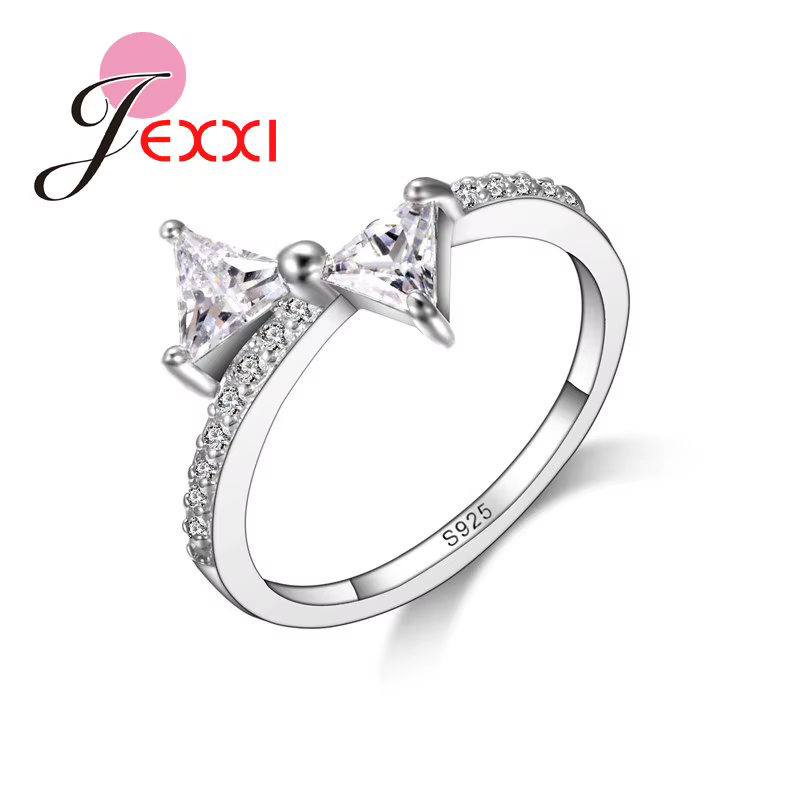 Bagues nœud papillon en argent regardé 925 pour femmes, fiançailles de mariage, bague document migno