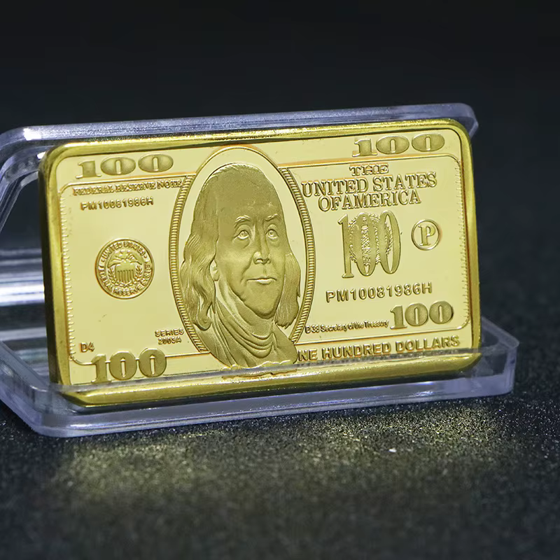 1 pièces USA 100 Dollar lingot 24k barre d'or pièce en métal américain barres d'or USD avec Gif