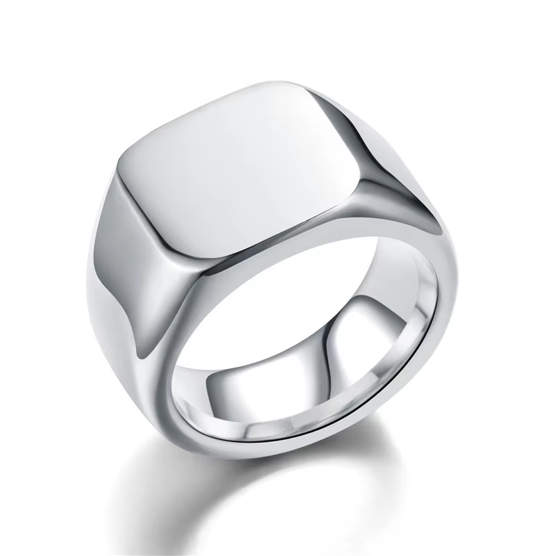Bague chevalière dorée en acier inoxydable pour hommes, bande carrée polie, bijoux de déclaration Hi