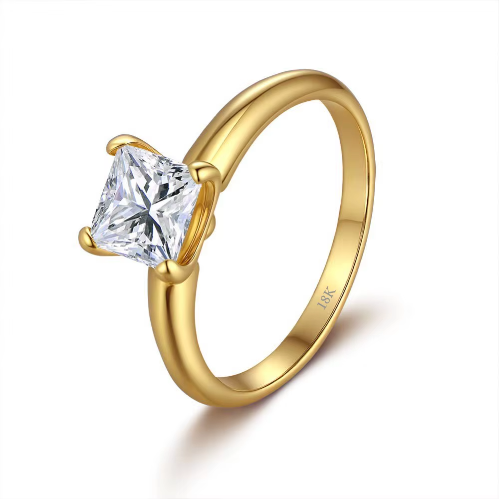 Lumira – bague carrée en or 18 carats pour femmes, avec pierre Moissanite de 1 Carat, pour mariage, 