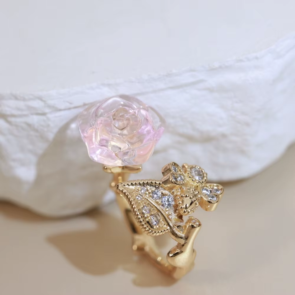 Bague ouverte florale de haute qualité, élégante, douce et délicate, accessoire de bijouterie floral
