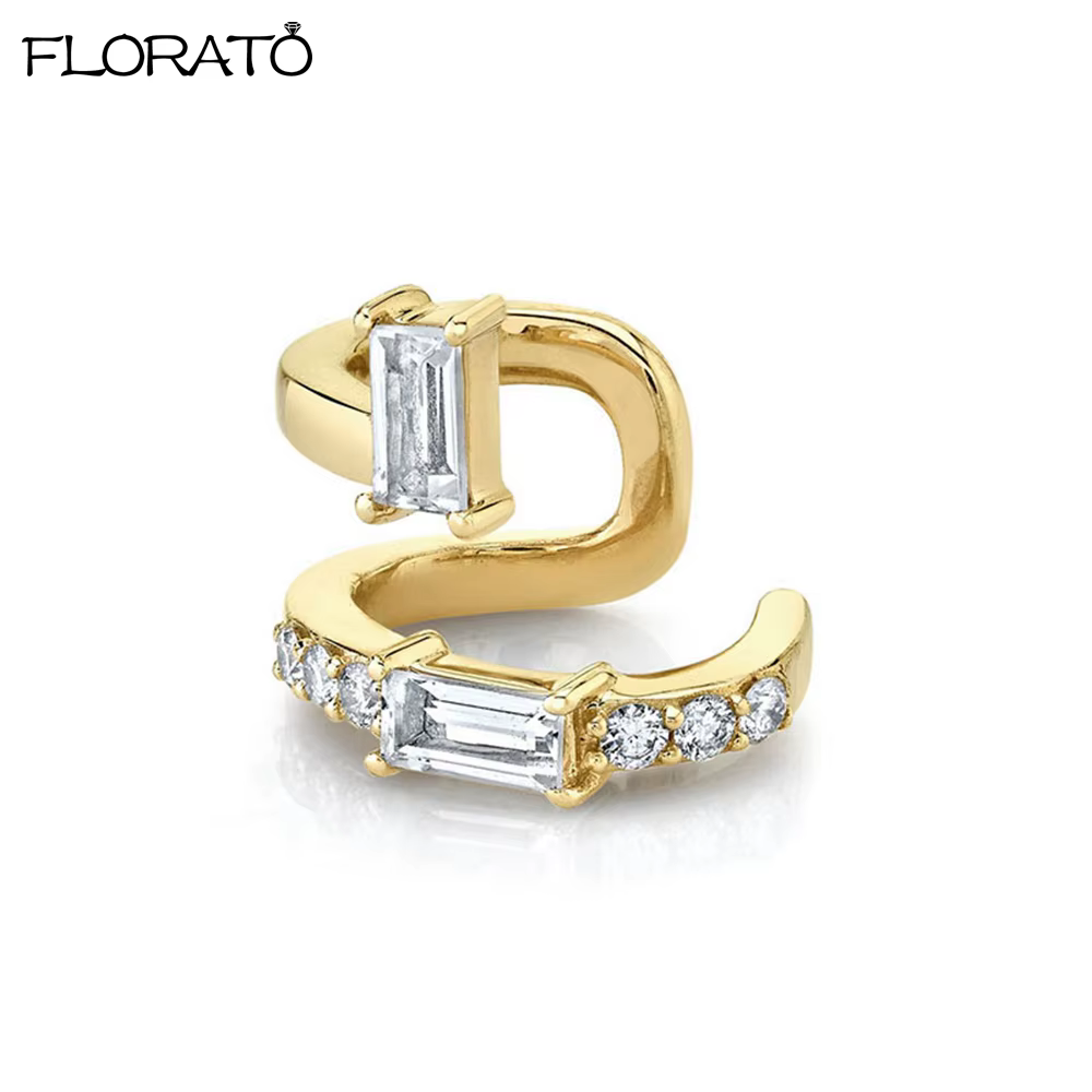 Réinitialisation d'oreille en cristal de serpentin de style minimaliste pour dames, plaqué or 24 car