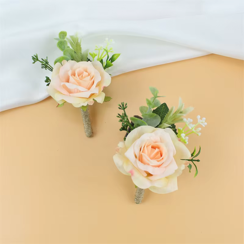 Boutonnière pour hommes, 6 pièces, accessoires de bal de mariage, Corsage de poignet, fleurs artific