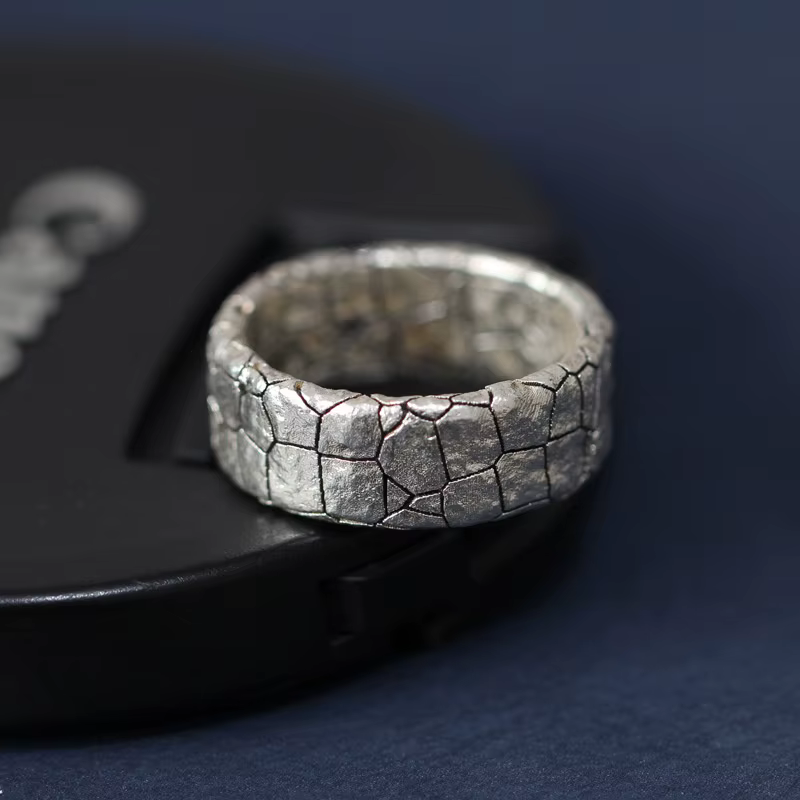 Bague à motif de pierre craquelée pour hommes, bijoux populaires en argent 925, rétro, accessoires d