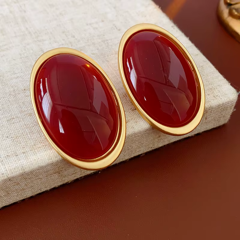 Boucles d'oreilles Vintage en résine rouge pour femmes, grandes boucles d'oreilles ovales géométriqu
