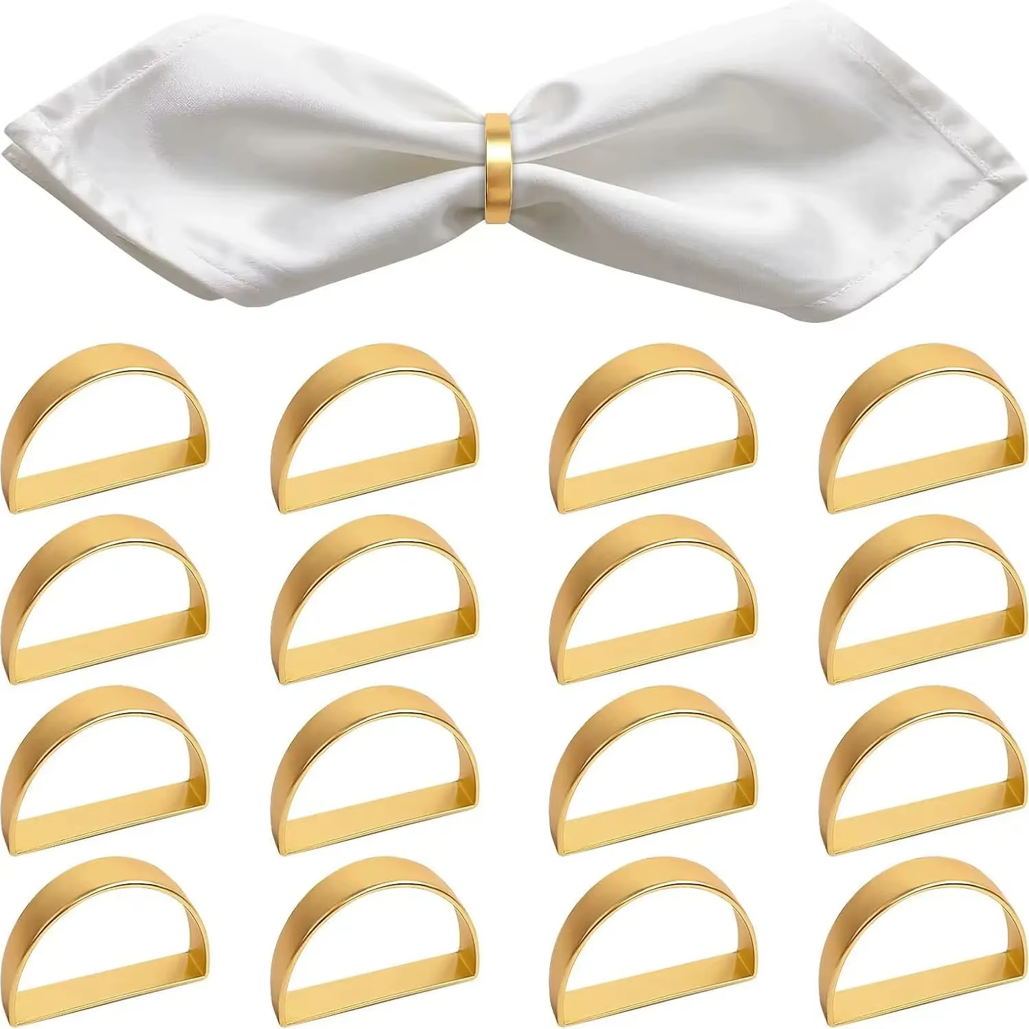 Ensemble de 16 anneaux de serviette en or, anneaux de serviette en acier inoxydable en forme de D po