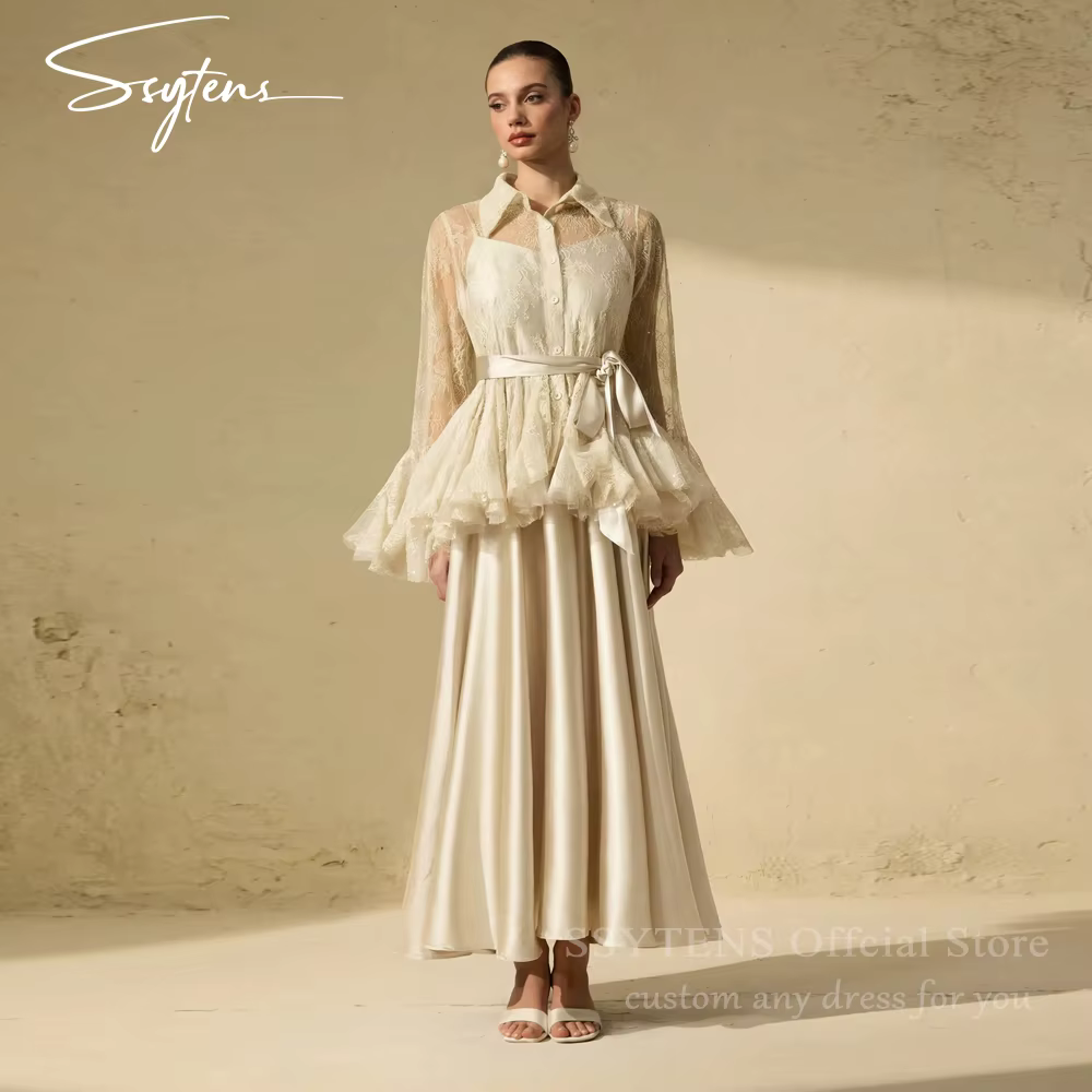 SSYTENS – Robes de soirée élégantes deux pièces pour femmes, 2-en-1, manches longues, en dentelle tr