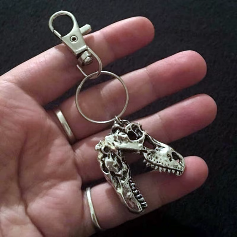 Porte-clés crâne de dinosaure tyrannosaure Rex Cyberpunk Goth dents d'animaux squelette crâne gothiq