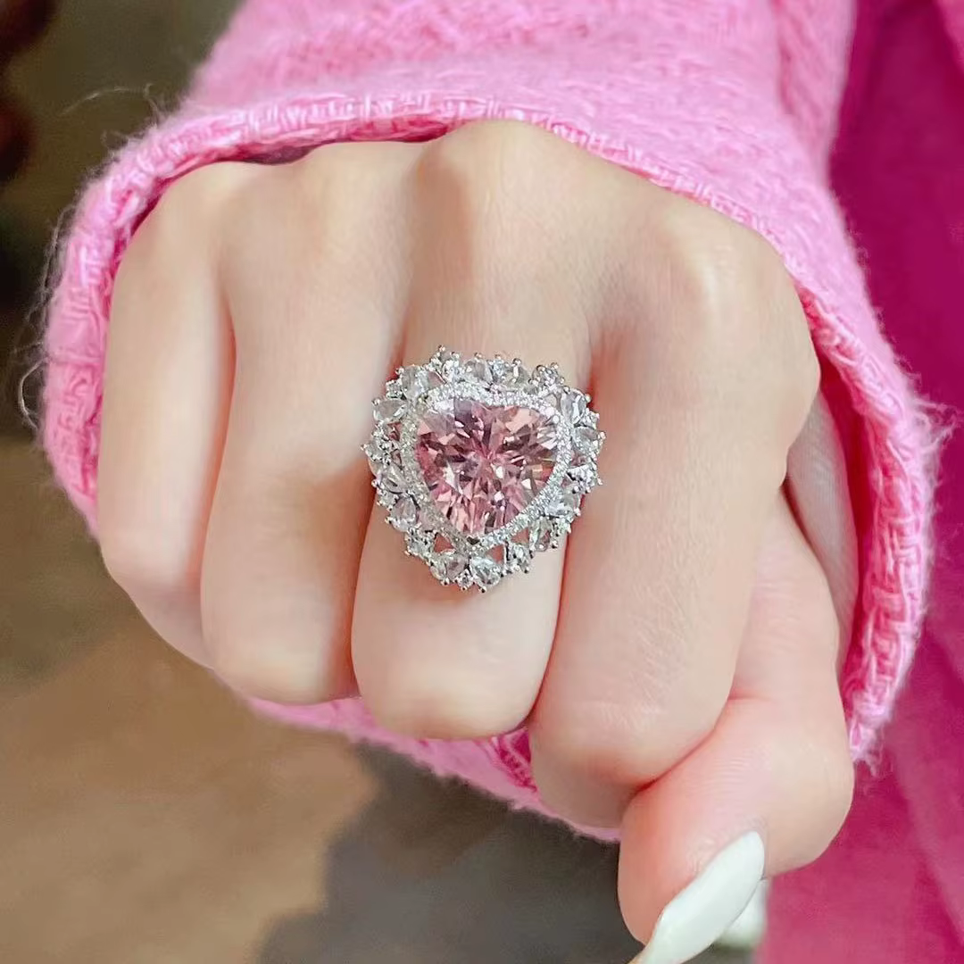 Bagues romantiques et créatives en forme de cœur pour femmes, bague scintillante en argent 925, bijo