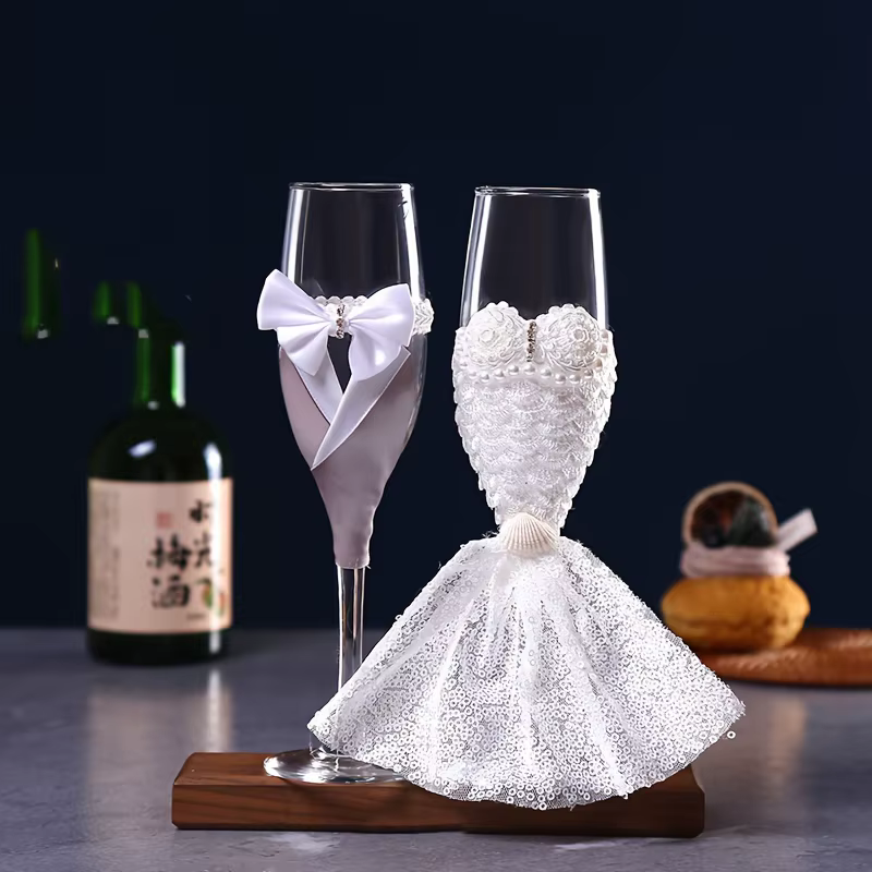 Verres à vin délicats pour mariage, verres à champagne style robe de mariée, verres romantiques pour