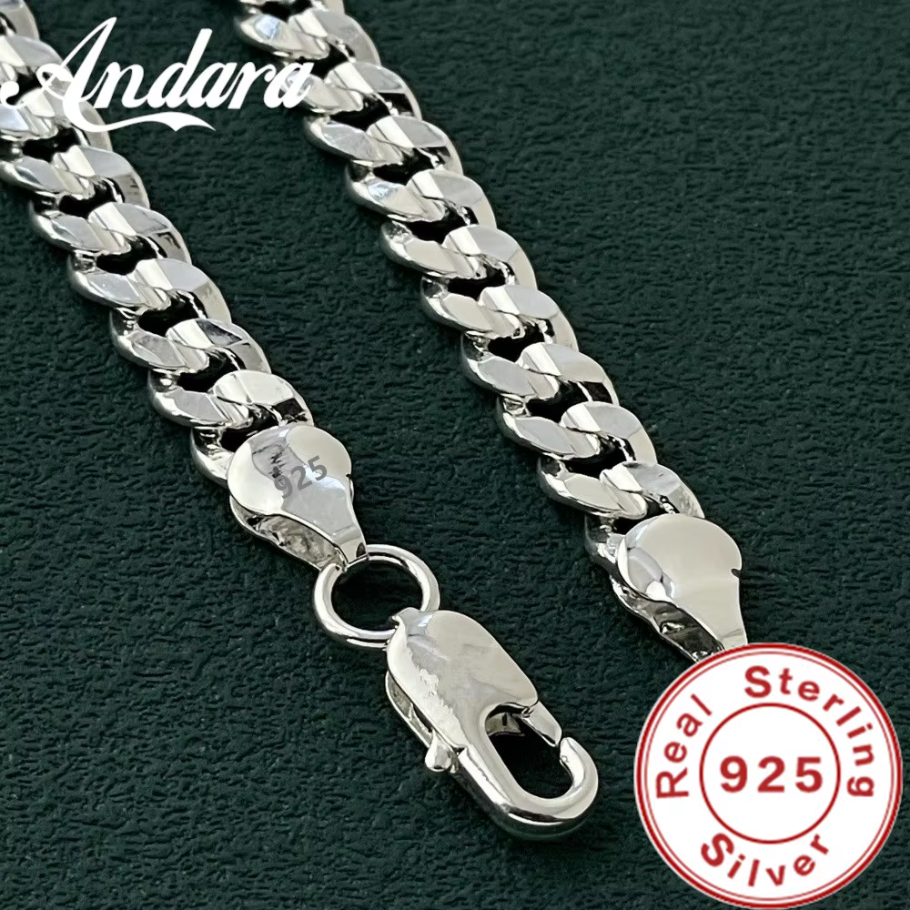 Breloque en argent Sterling 925 de haute qualité, chaîne de 7MM, bracelets et colliers, ensemble de
