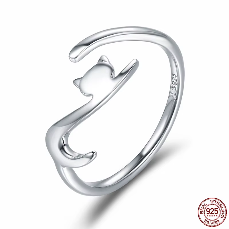 Bamoer – bague réglable en argent Sterling 925 véritable pour femmes, chat et chien mignons, anneau 