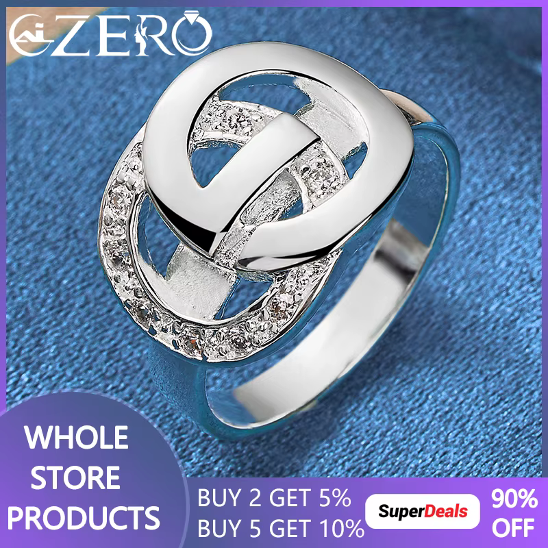 ALIZERO 925 en argent Sterling lettre e Zircon bague pour femme anneaux de mariage bande de fiançail