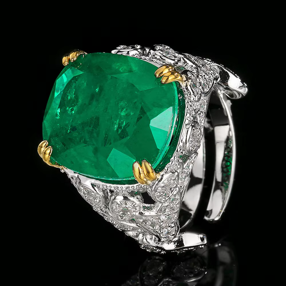 Vinregem – bague réglable Vintage pour femmes, émeraude et saphir créés en laboratoire, diamants à h