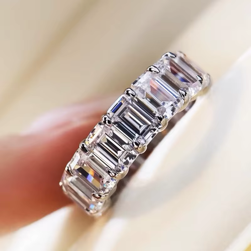 Bague en Zircon de laboratoire taille émeraude, couleur argent 925, bague de mariage pour femmes et 