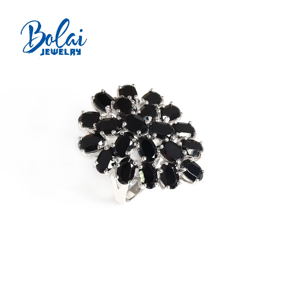 Bague en spinelle noire naturelle, argent sterling 925, bijoux fins pour femmes, mode luxe légère, p
