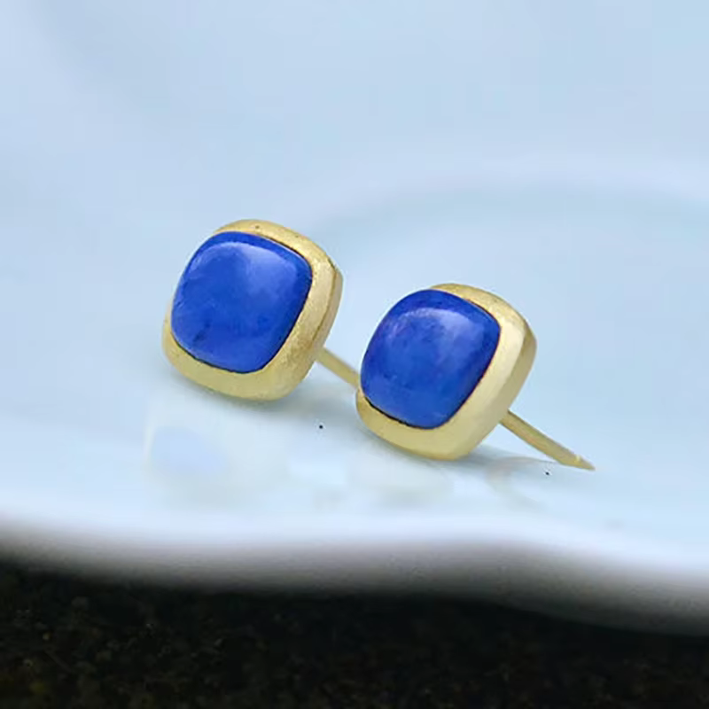 Boucles d'oreilles carrées classiques incrustées d'argent, Lapis naturel, créatives, élégantes, uniq