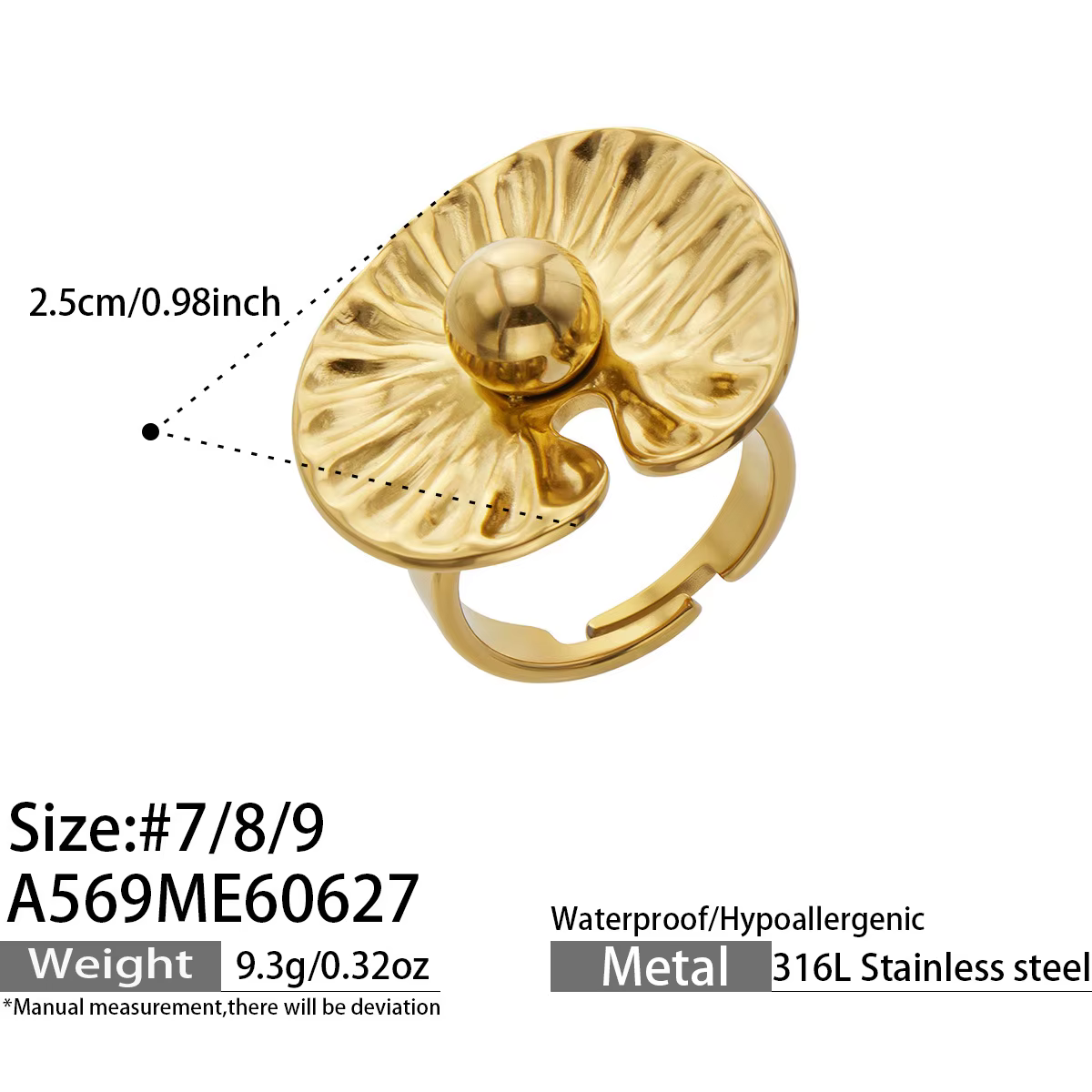Bagues Feuille de Lotus en Acier Inoxydable, Bague Fleur pour Femme Plaqué Or 18K, Bague Pétale de L