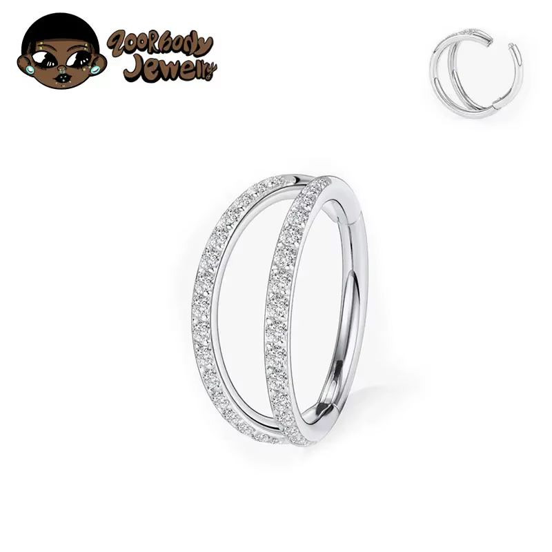 G23 titane Helix Piercing boucle d'oreille cerceau Double ligne 5A clair CZ pavé Septum anneau Carti