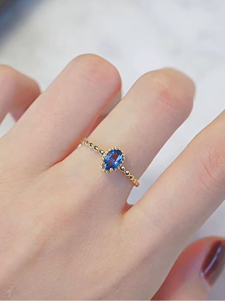 Bague ovale en argent Sterling 925 pour femmes, Vintage, avancé, doré, bleu, Zircon, fiançailles, lu